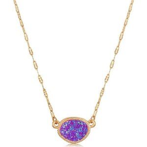 Humble Chic Simulated Druzy Pendant Necklace for Women with Sparkly Oval Stone